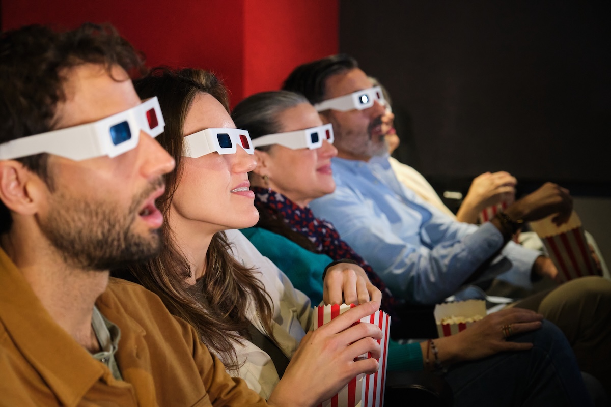 People watching movie with 3d glasses